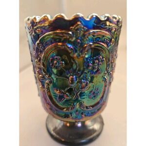 Carnival Glass Toothpick Holder Fenton Iridescent Wild Strawberry Pattern